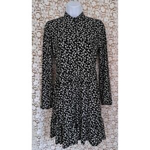 Lily Rose Dress M Black Floral Long Sleeve Mock Neck Ruffle Polyester Spandex